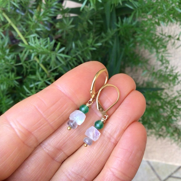 Sundance Charm Earrings Moonstone Emerald Labradorite - Picture 4 of 7
